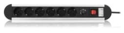 Bild von Überspannungsschutz-Steckdosenleiste 6x Schutzkontakt mit 1,4m Zuleitung und Schalter schwarz / silber