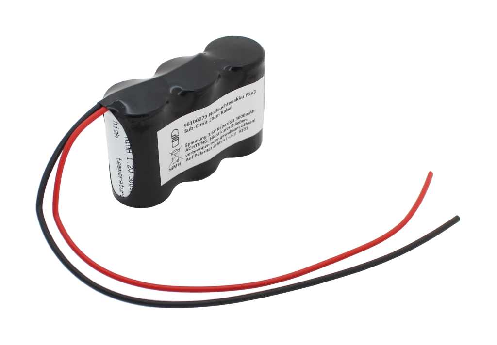 Bild von Notleuchtenakku NiMH 3,6V 3000mAh F1x3 Sub-C mit 200mm Kabel einseitig