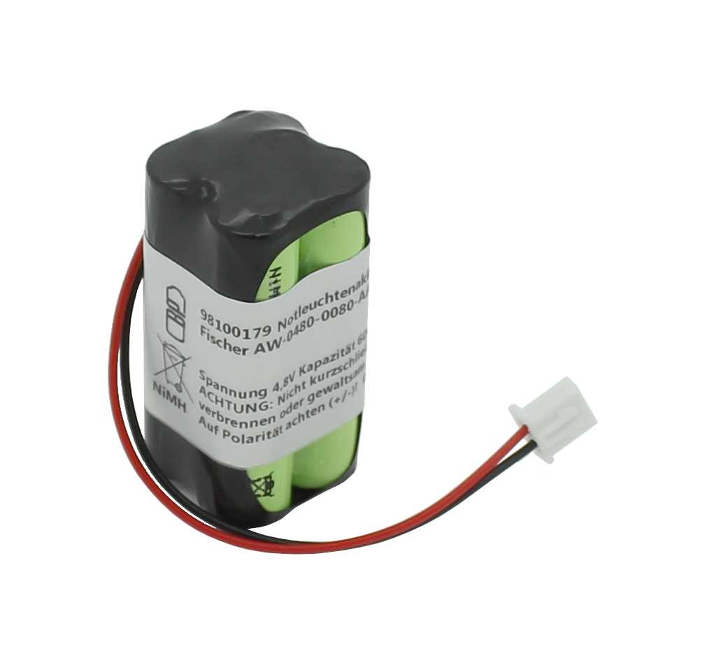 Bild von Notleuchtenakku NiMH 4,8V 600mAh F2x2 Micro AAA mit 100mm Kabel und Stecker ersetzt Fischer AW-0480-0080-AAA-NM01