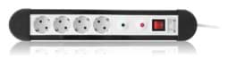 Bild von Überspannungsschutz-Steckdosenleiste 4x Schutzkontakt mit 1,4m Zuleitung und Schalter schwarz / weiß