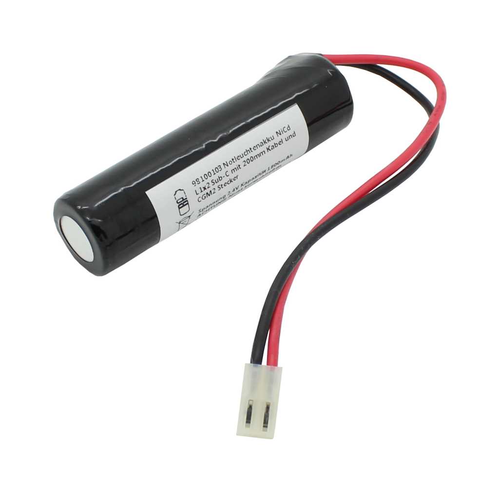 Bild von Notleuchtenakku NiCd 2,4V 1800mAh L1x2 Sub-C mit 200mm Kabel und CGM2 Stecker ersetzt Elubat KRMT 23/43