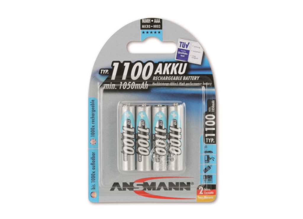 Bild von Ansmann NiMH-Akku Typ 1100 Micro 1050mAh 5035232 4er-Blister