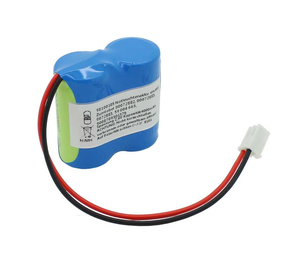 Bild von Notleuchtenakku NiMH 2,4V 4000mAh F1x2 Baby C mit 150mm Kabel und Stecker ersetzt Zumtobel 59 004 665